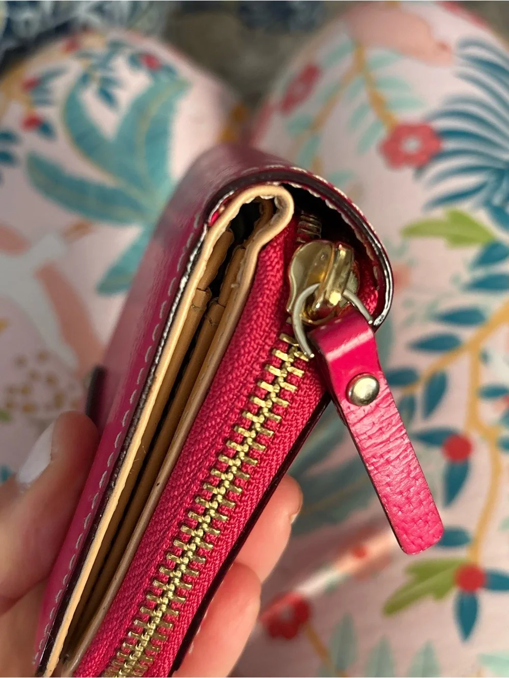 kate spade Hot Pink Leather Cosmetic Pouch with Gold Plaque